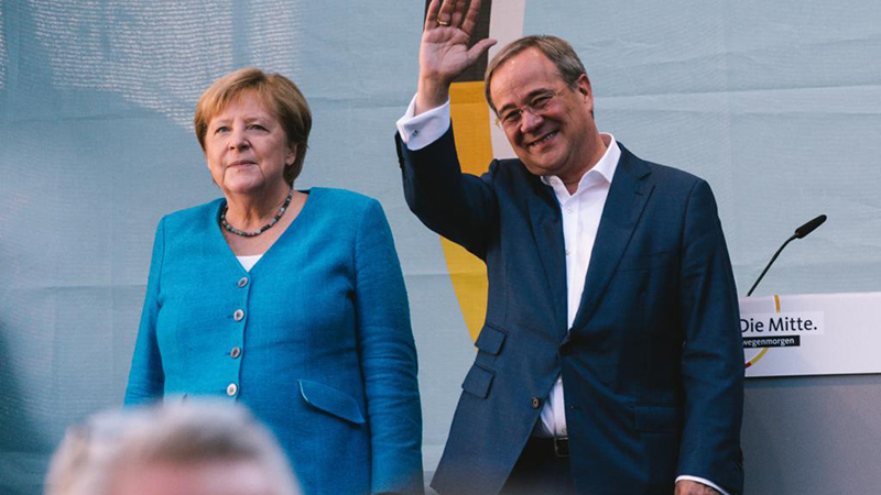 Merkel und Laschet nehmen an Wahlkundgebung der CDU zur Bundestagswahl teil