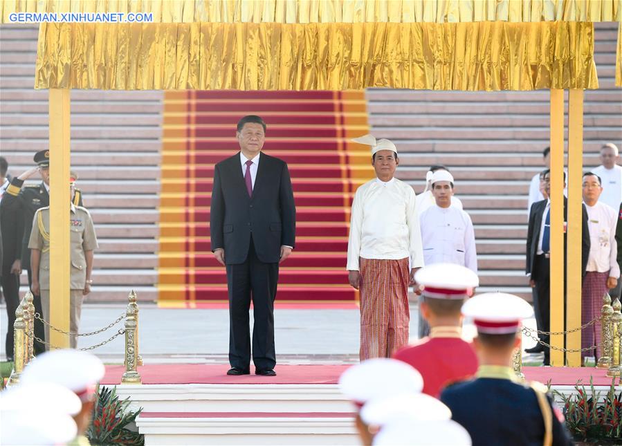 MYANMAR-NAY PYI TAW-CHINA-XI JINPING-PRESIDENT-WELCOME CEREMONY 
